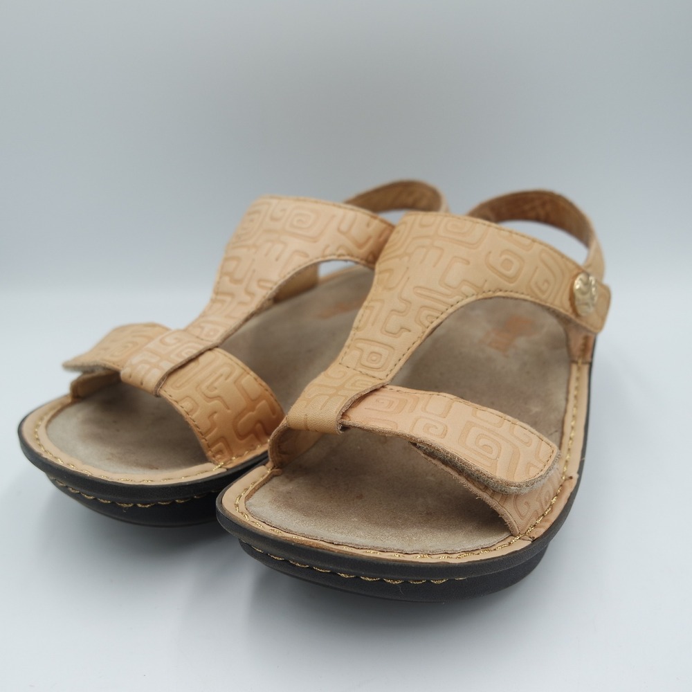 Alegria Verona Tan Embossed Leather Platform Comfort Sandals Women Size 6 EU 36 - Picture 2 of 10